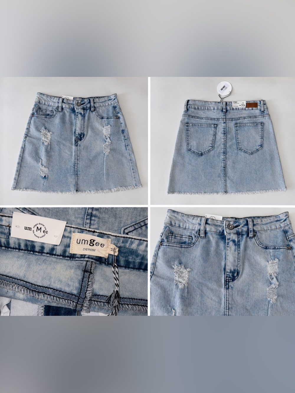 Umgee Denim Distressed Light Wash Mini Skirt NWT Size Medium